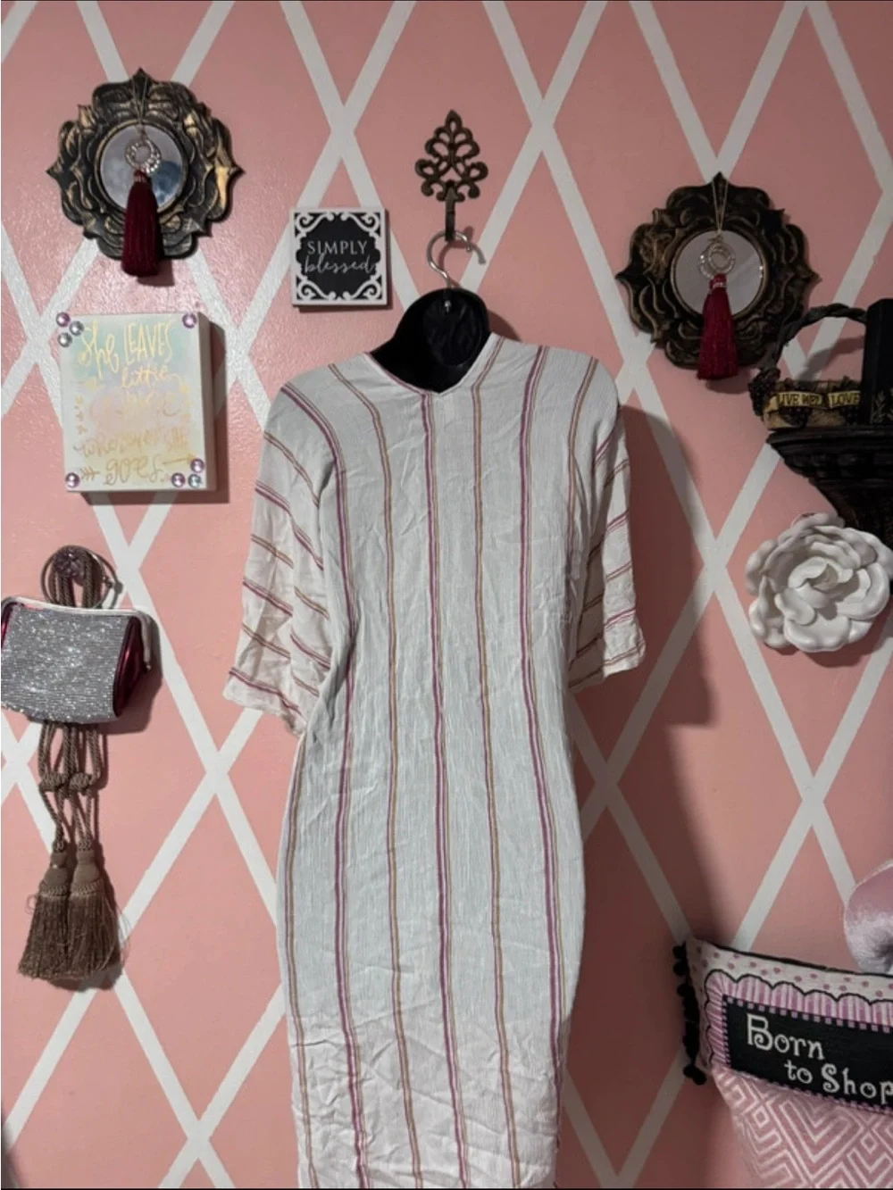 Elan Cream Wrap with Pink and Tan Stripes and Front Tie